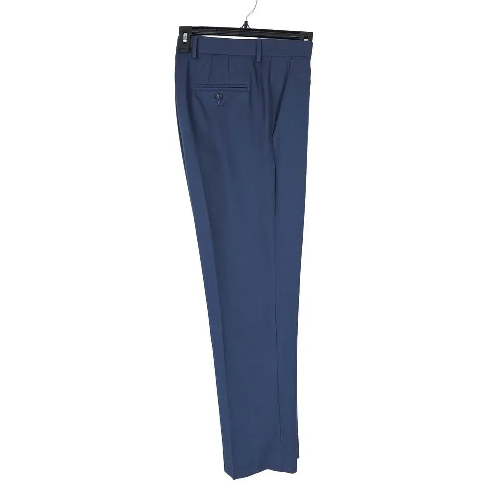 Perry Ellis Portfolio Mens Modern Fit Dress Pant 36x32 Indigo Blue Plaid Stretch